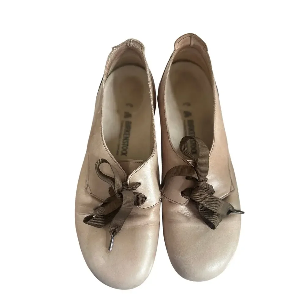 Birkenstock Perugia Minimalist Light Pinkish Tan Lace Up Round Toe Oxford Flat